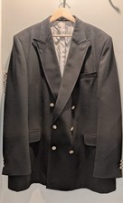 Vintage 70s Stafford Men's 44L Black Double Breasted Silver Button Blazer Jacket
