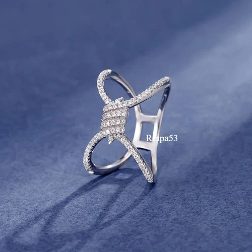 1.25 ctw Lab Created Diamond Statement Barbed Wire Knot Ring 925 Sterling Silver