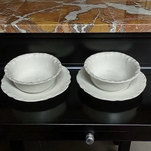 Haviland Limoges Schleiger 1 Ranson Ramekin Bowl & Saucer SET OF 2 White France