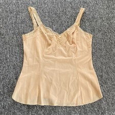 Vintage Olga Nude Lace Camisole Tank Top Sheer Nylon Beige Size Small USA