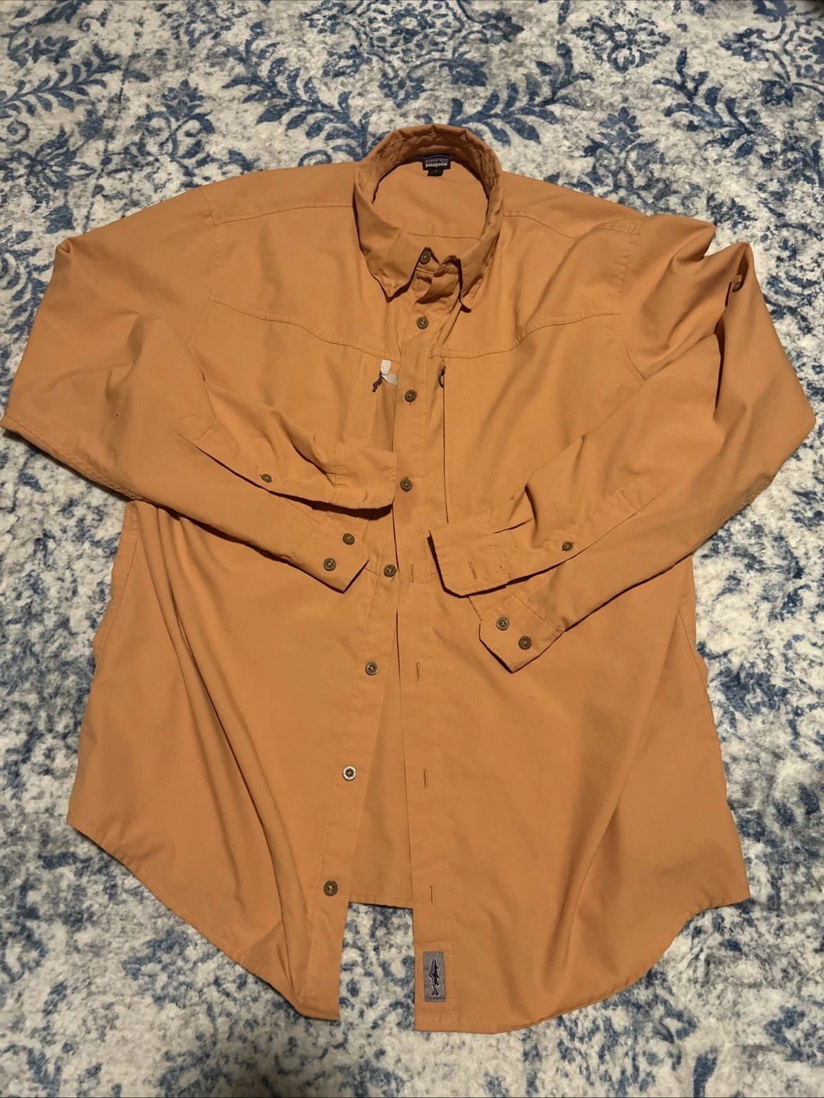 Patagonia Shirt Mens L Orange Long Sleeve Fishing Hiking Outdoor Roll Tab Capsul