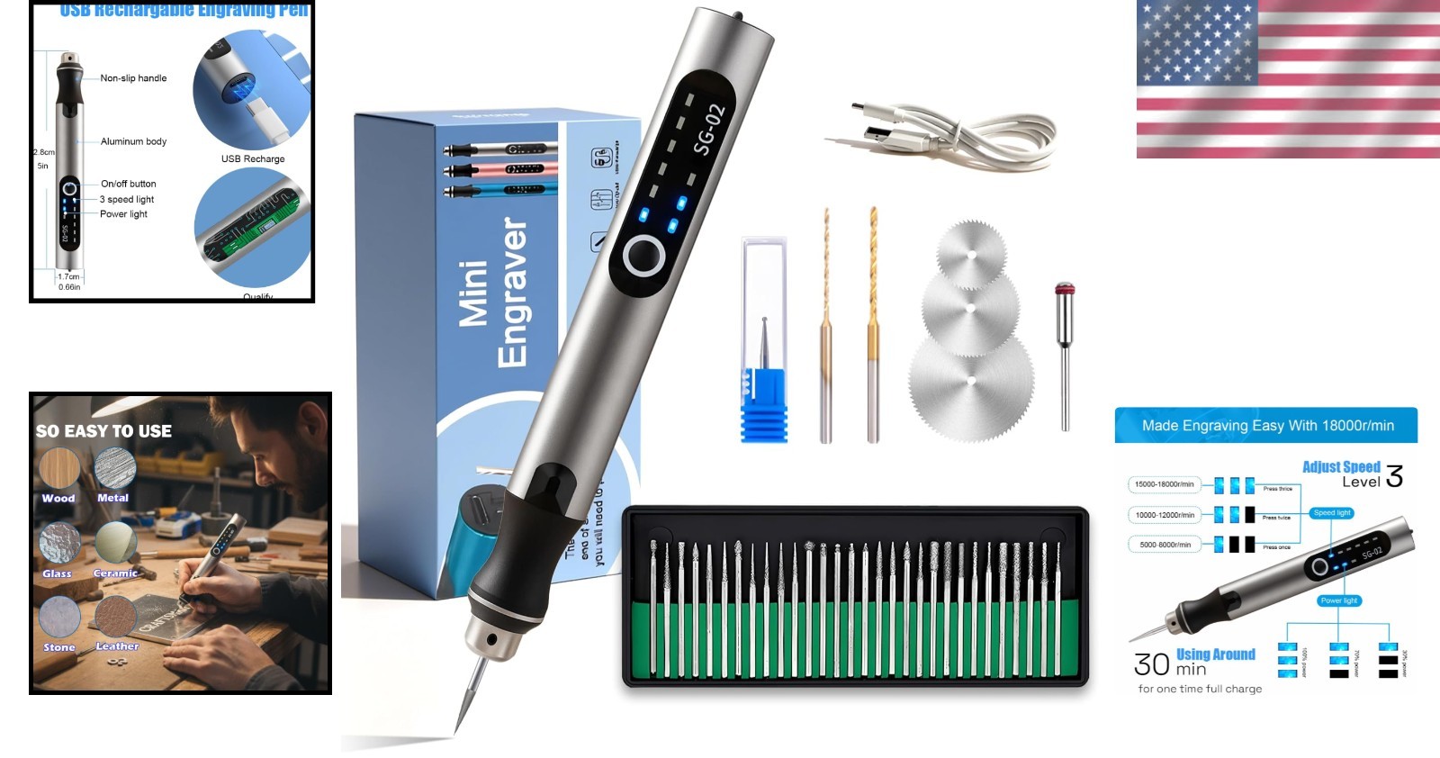 USB Rechargeable Cordless Engraving Pen with 35 Bits - Precision Crafting Tool