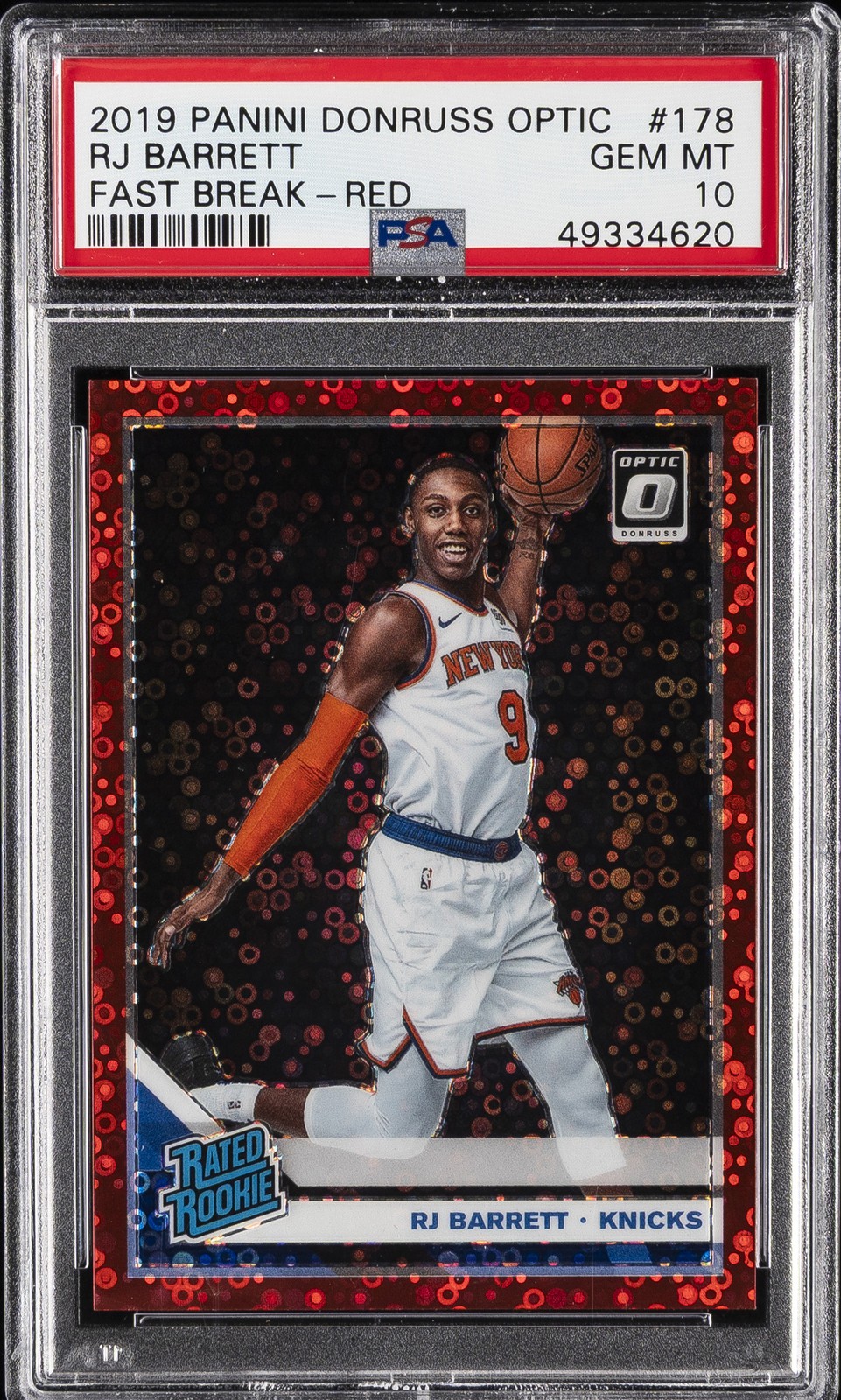 2019 PANINI DONRUSS OPTIC FAST BREAK-RED #178 RJ BARRETT 48/85 PSA 10