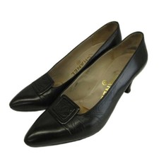 Chanel Vintage Pumps Leather Pointed Toe Black Women's Size EU36.5/US6.5