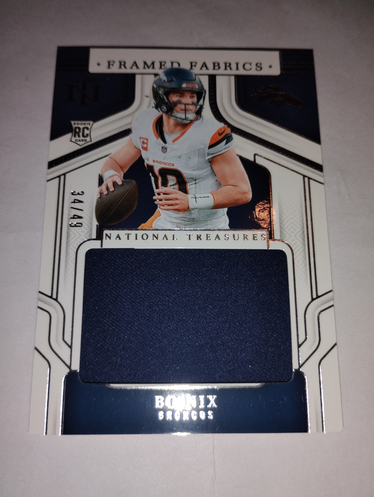 2024 Bo Nix National Treasures Framed Fabrics Rookie Patch /49 FF-BNX