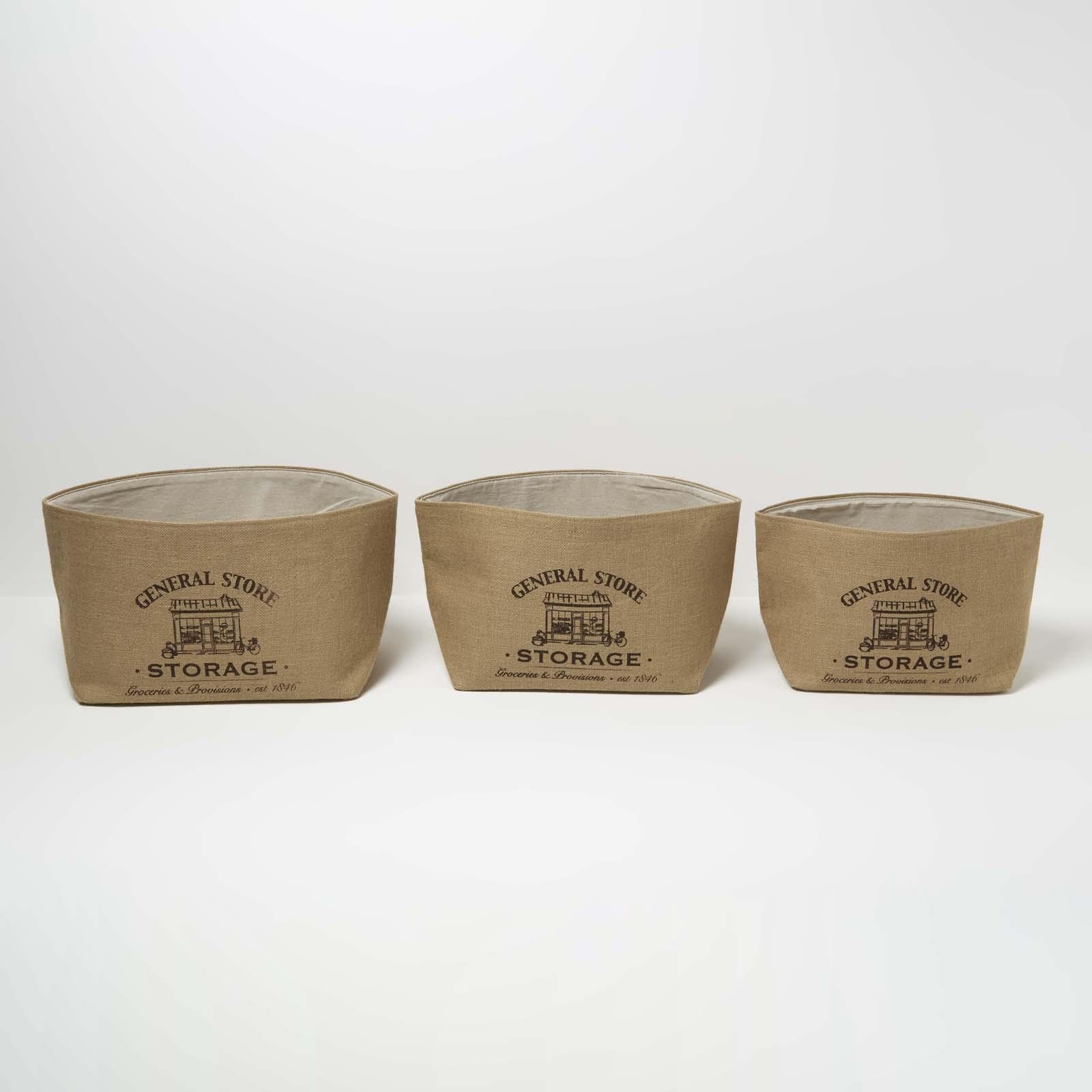 Jute Storage Basket Set of 3 Laundry Home Woven Stackable Indoor for Shelves