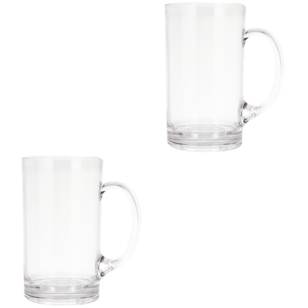 Set of 2 Clear Transparent Beer Mug Glasses for Drinking Water or Beverages