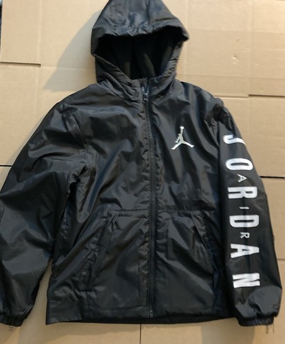 Nike Air Jordan Jacket Boys Youth M 10-12 Black Hooded Fleece Lined Full Zip