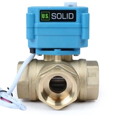 U.S. Solid 1" 3 Way Brass Motorized Ball Valve L Type AC/DC9-24V, Water Shuto...