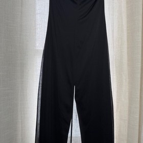 90s Y2K La Belle Wide Leg Halter Jumpsuit Black Mesh Ruched Vintage Goth Medium