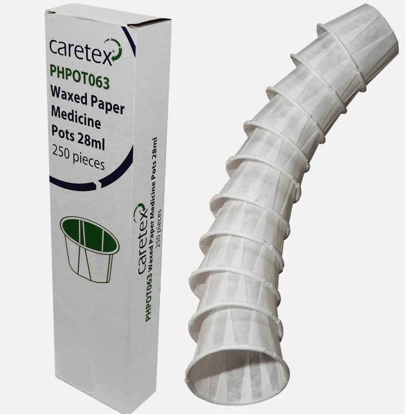 500 CARETEX WAXED PAPER MEDICINE POTS 28ml - 250 x 250 = 500 POTS - BRAND NEW