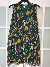 Nine West Green Midi Dress Tie Front Sleeveless Size XL Flowy BoHo Feminine