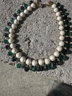 TRIFARI Signed Golden Pearl Necklace Green Blue Glass Bead Gold Tone Vintage — photo 3