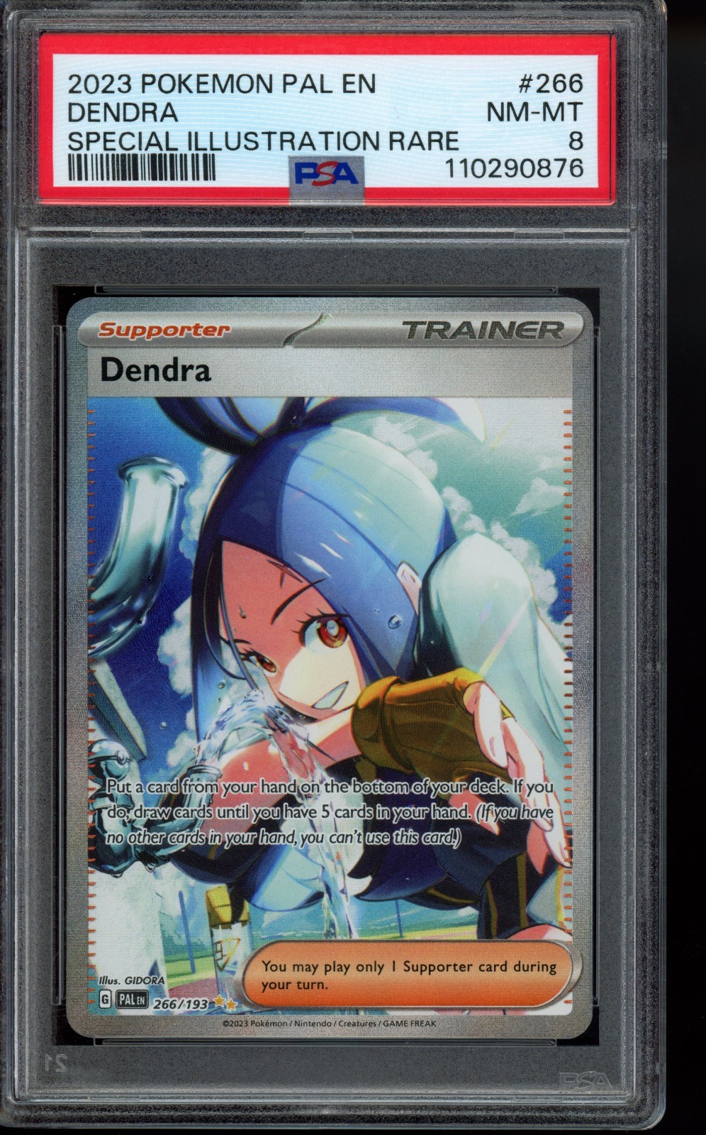 PSA 8 - 2023 Dendra 266/193 Sv02: Paldea Evolved Holo Pokemon