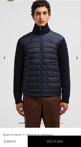Cardigan uomo Moncler trapuntato piumino e maglia maglia tricot colore navy TG XL #DC330