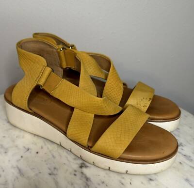 Corso Como Size 7.5 M Leather Ankle Strap Sandals YELLOW Shoes Platform -Z1