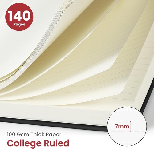 Lined Spiral Journal Notebook A5, 140 Pages College Ruled Hardcover, Black - Picture 2 of 11