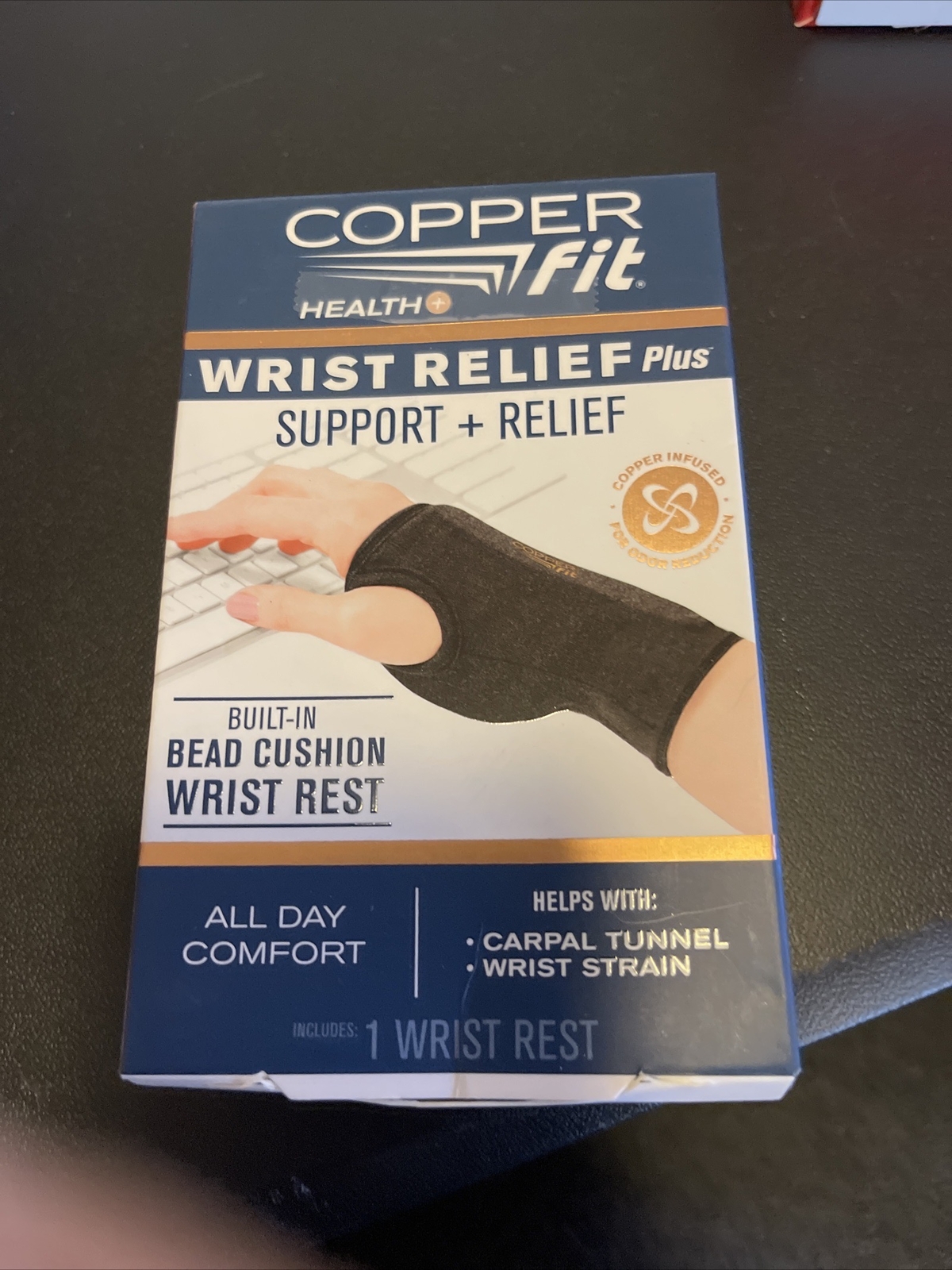 COPPER Fit Wrist Relief Plus Support + Relief One Size Reversible Black