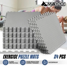24PCS Gray Puzzle Exercise Floor Mat Non-Slip Workout Interlocking Gym Equipment