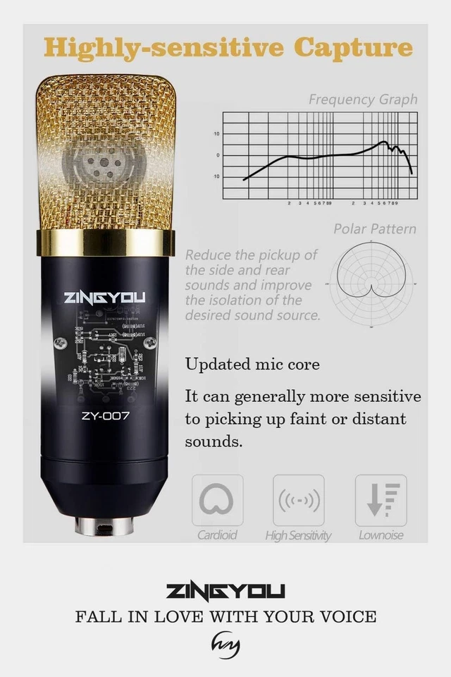 ZINGYOU Condenser Microphone Bundle, ZY-007 Professional Cardioid Studio Mic - Image 2 of 4