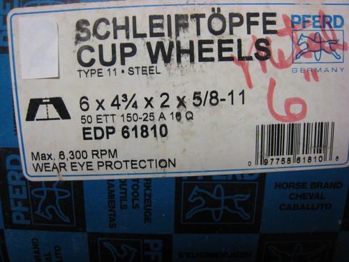 Pferd EDP61810 Cup Wheel 6" z 4-3/4" x 2-5/8" tall 5/8-11 threads made GERMAN - Picture 5 of 5