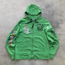 ED HARDY by CHRISTIAN AUDIGIER ZIP GREEN HOOD...