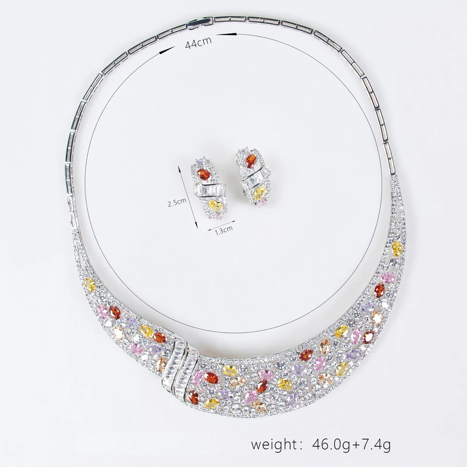 Juego de aretes collar simple circonita cúbica de lujo para mujer nupcial Foto 2 de 2