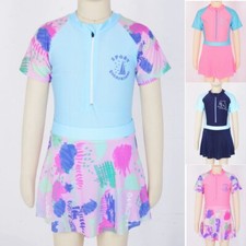Kids Girls Beach Bathing Swimwear UV Protection Rashguard Outfits Jumpsuit Skirt