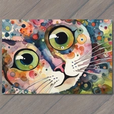 4x6"  Googly-Eyed Cat Kitten Whimsy Watercolor Fun