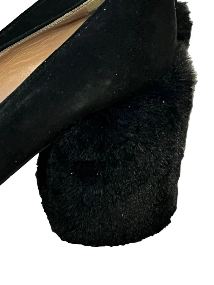 Pollini 人造毛皮覆盖方跟高跟鞋 •女式 39/8.5• 黑色麂皮绒鞋 意大利 — 第 3/4 张图片