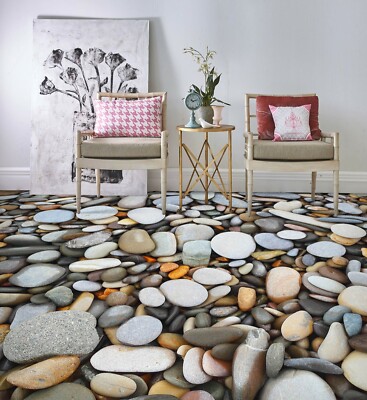 Peintures Murales De Sol Sur Mesure Stone Road Creek Water 3D Carrelage De Sol Salon Cuisine Salle De Bains Papier Peint En Vinyle Étanche Décor À La Maison, 200cmX140cm