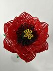 3 New handmade French beaded Flowers Red Poppy Poppies