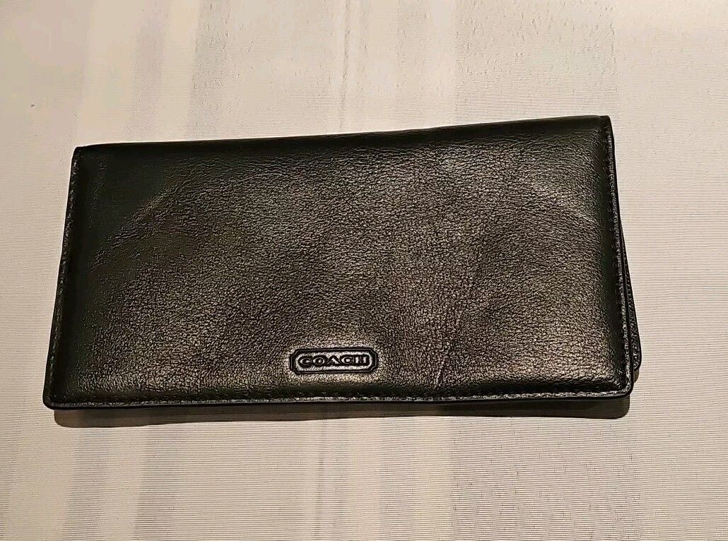 Coach RARE Pebbled leather checkbook cover holder wallet black for
