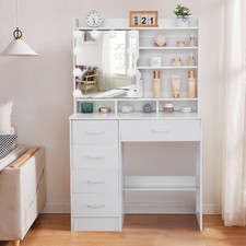Vanity Set LED Lighted Mirror Makeup Dressing Table Dresser Desk with 5 Drawers