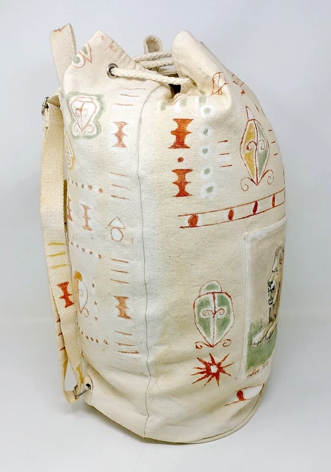 Mochila Convertible de Lona Pintada a Mano Firmada por Artista Tema Africano Foto 3 de 4