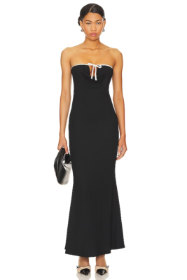 LIONESS Illuminating Maxi Dress in Onyx Black Bow Detail Strapless L NWT  $79 | eBay