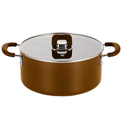 NutriChef 5 Quart Non-Stick Casserole with Foldable Knob Lid Cover (Brown)