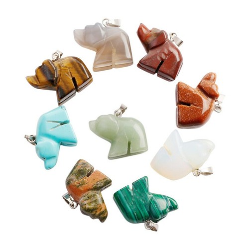 12 Pcs Crystal Quartz Elephant Stone Pendants – Natural Gemstone Charms On Stainless Steel