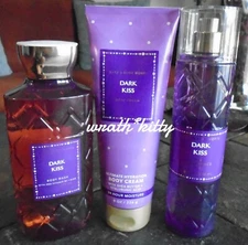 3 Piece Set Bath & Body Works DARK KISS Fragrance Mist Shower Gel Wash Cream NEW