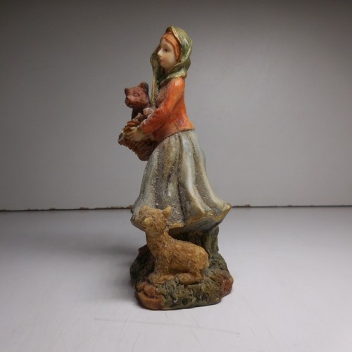 N24.418 figurine personnage femme bois loup renard panier art déco orange vert - Imagen 21 de 24