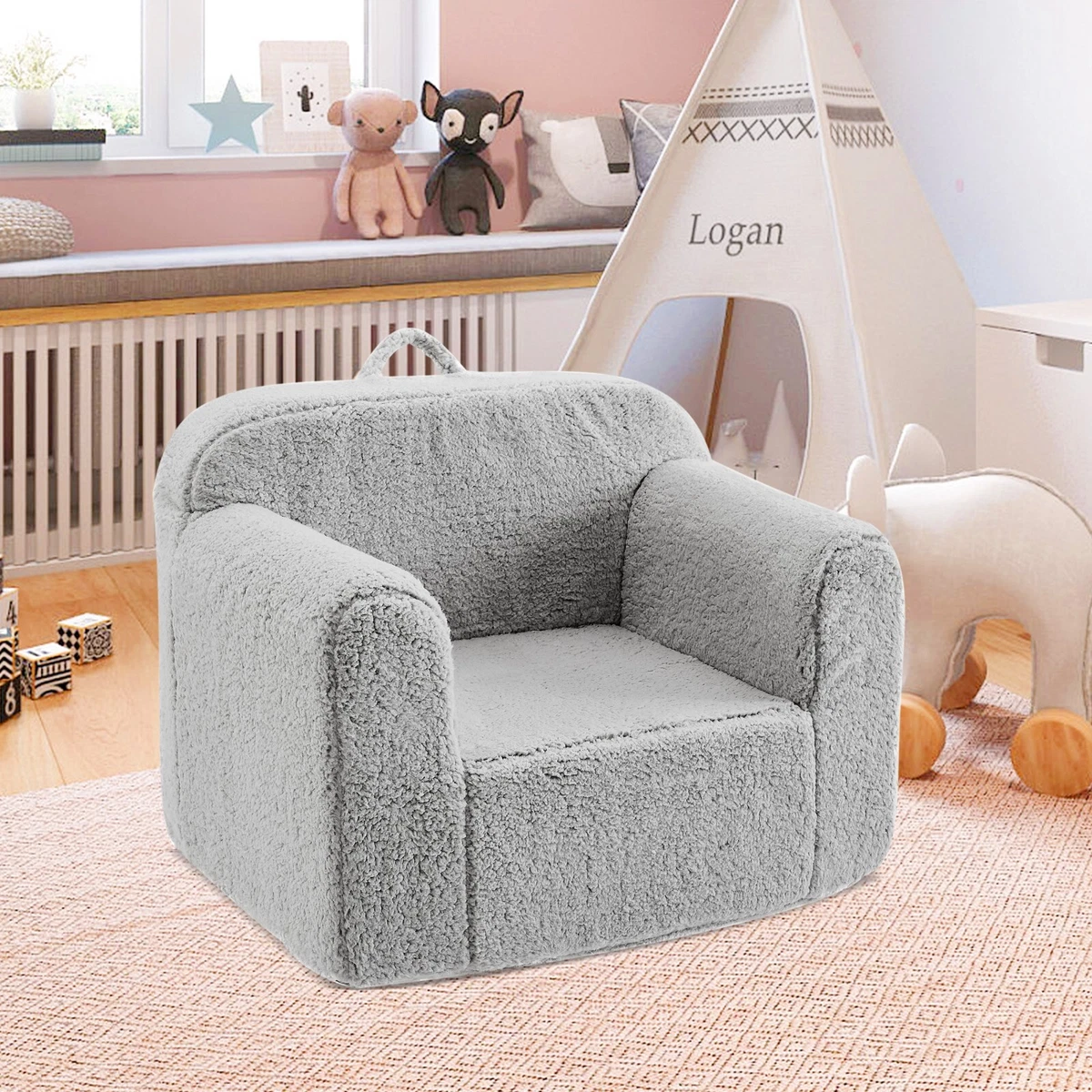 Kids Armchair Toddler Couch Baby Sofa Chair with Sherpa Fabric for