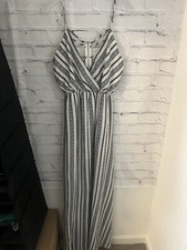 Windsor Black/Cream Stripe Long Dress Lined Side Slits Junor's Size L