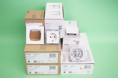 Gira E2 reinweiß glänzend Steckdosen Schalter Wippen Rahmen Paket Set 1