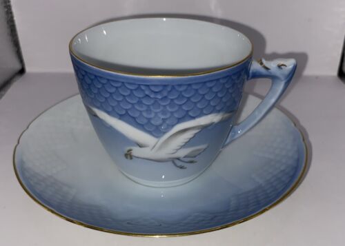 Bing & Grondahl Seagull Cup & Saucer Gold Rimmed Set Of 6 - Made In Denmark - Picture 1 of 9