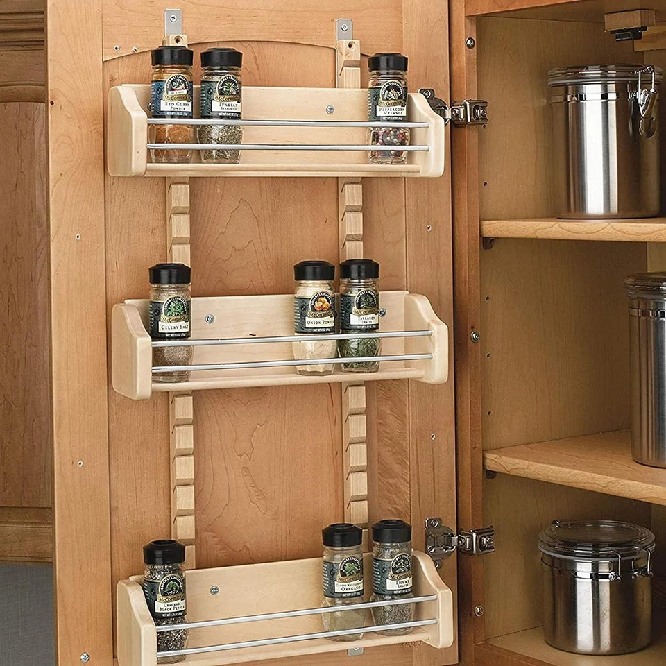 Rev-A-Shelf 4ASR-18 Medio Ajustable 3 Estantes Gabinete Montaje en Puerta Madera Especias Estante Foto 3 de 4