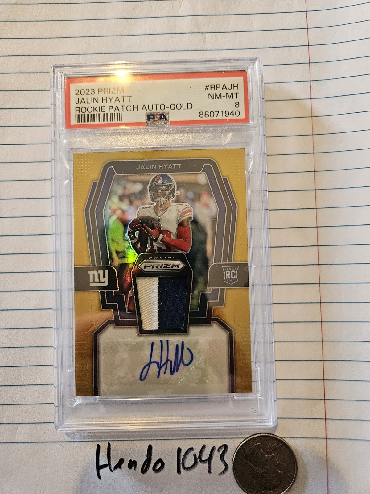 Jalin Hyatt Panini Prizm Rookie Patch Autographs #RPAJH Gold