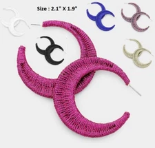 Glitter Lace Tassel Wrapped Statement Earrings Half Open Hoop Circle Post Pierce