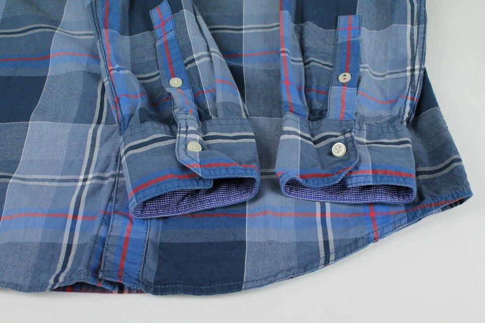TOMMY HILFIGER DENIM | Mens Blue Red Casual Plaid Western Check Shirt | Large Foto 4 de 4