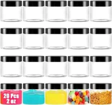 20 Pack 2oz Clear Plastic Round Slime Containers with Lids for Cosmetic Jewelry