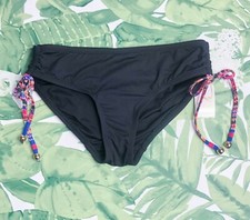 Anne Cole Ruched Side Tie Swimsuit Bottoms Bikini Swim Black Multi Color NEW L